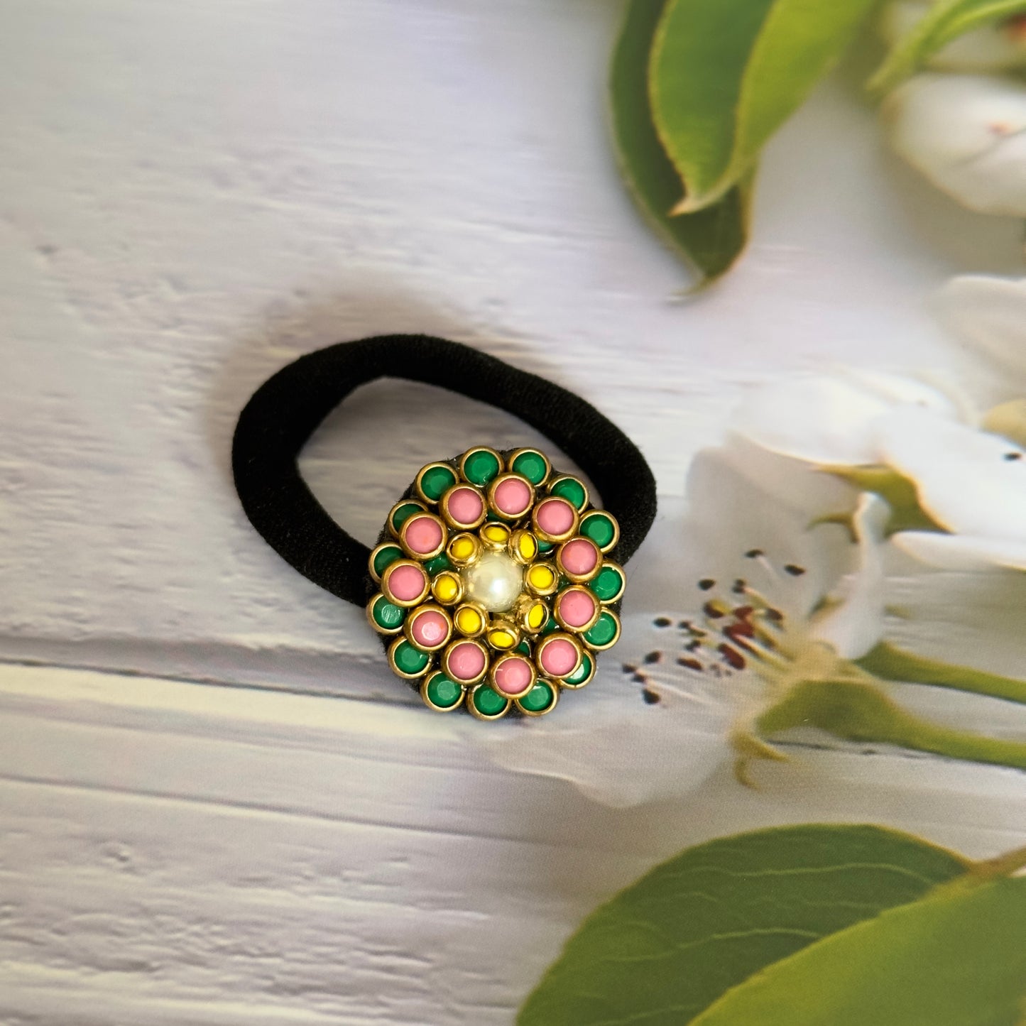 Kundan Rubber Band/Hair Tie - Sunflower