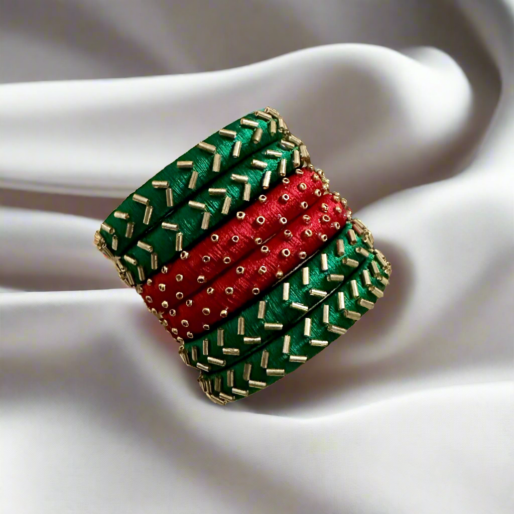 Silk Thread Kada Kundan Minimalist Bangle Set