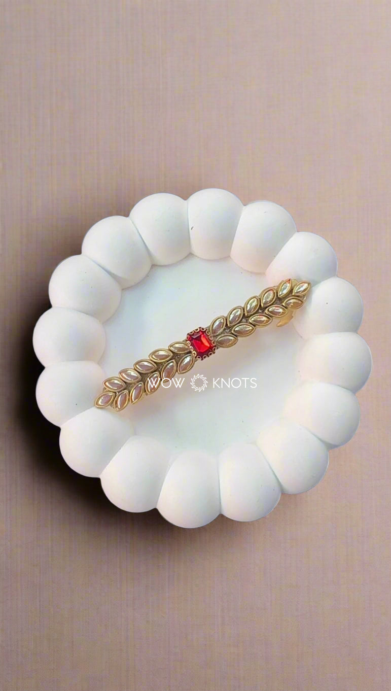 Gold Kundan Petal Barrette Clip with Red Stone – Handcrafted Hair Accessory