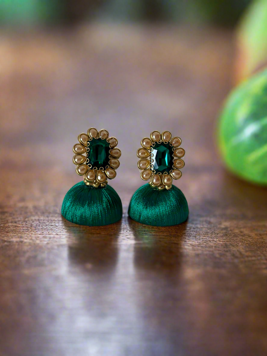 Green and Pearl Gold Kundan Jhumka