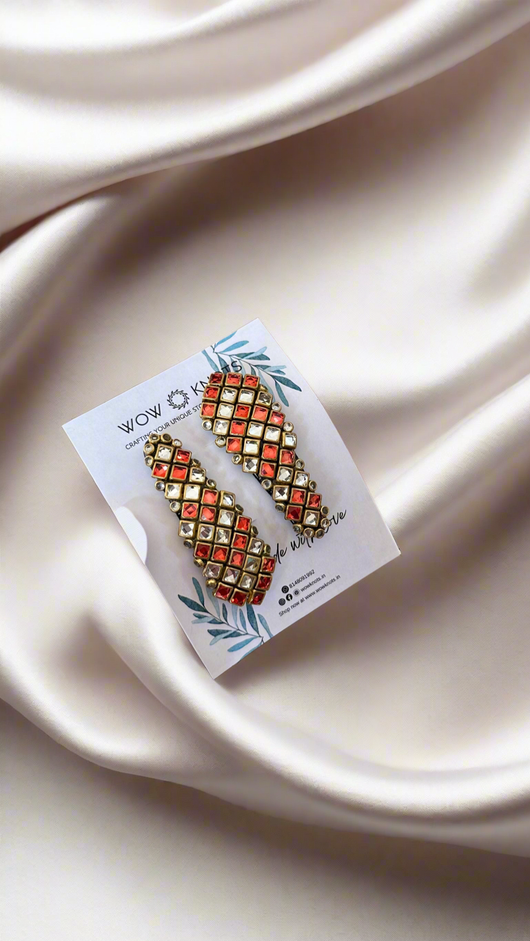 Orange and Silver Tic Tac Kundan Clip