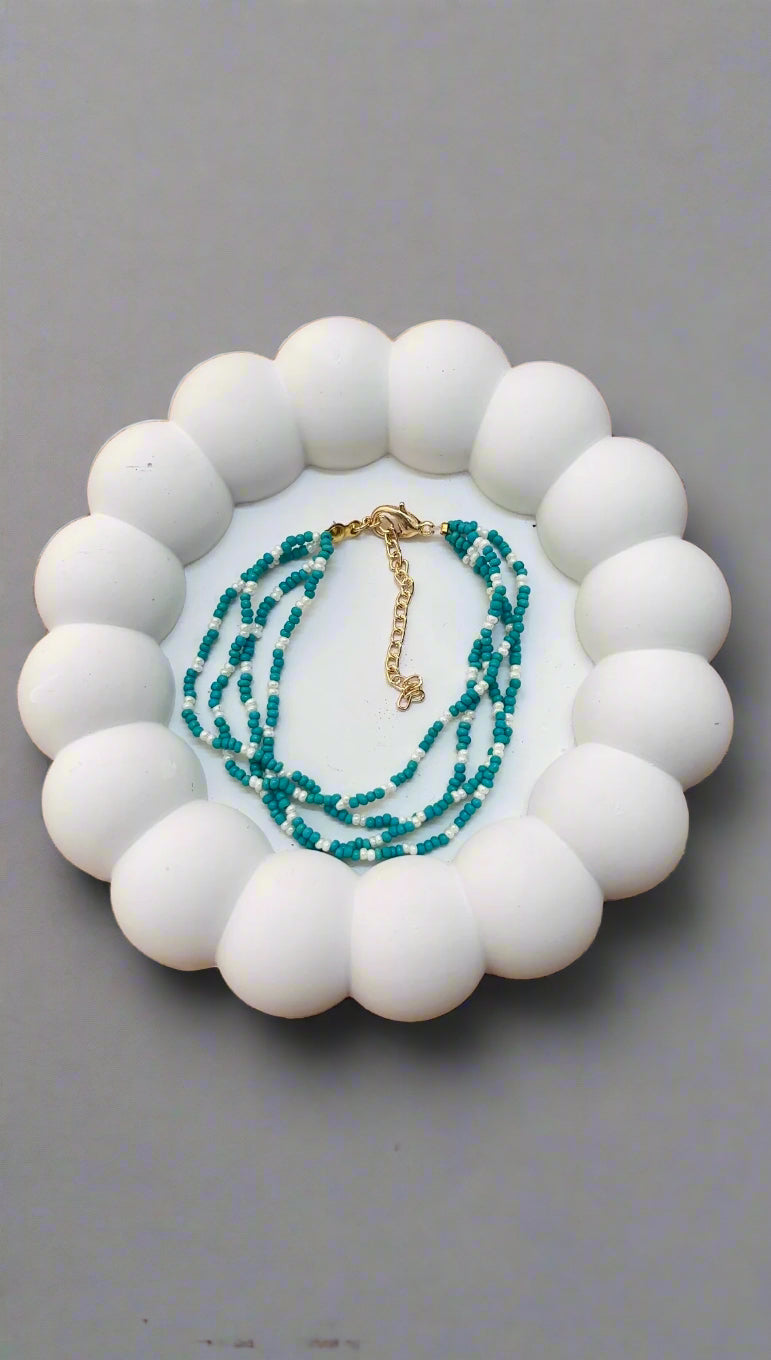 Four Layer Pastel Blue with White Seed Bead Bracelet