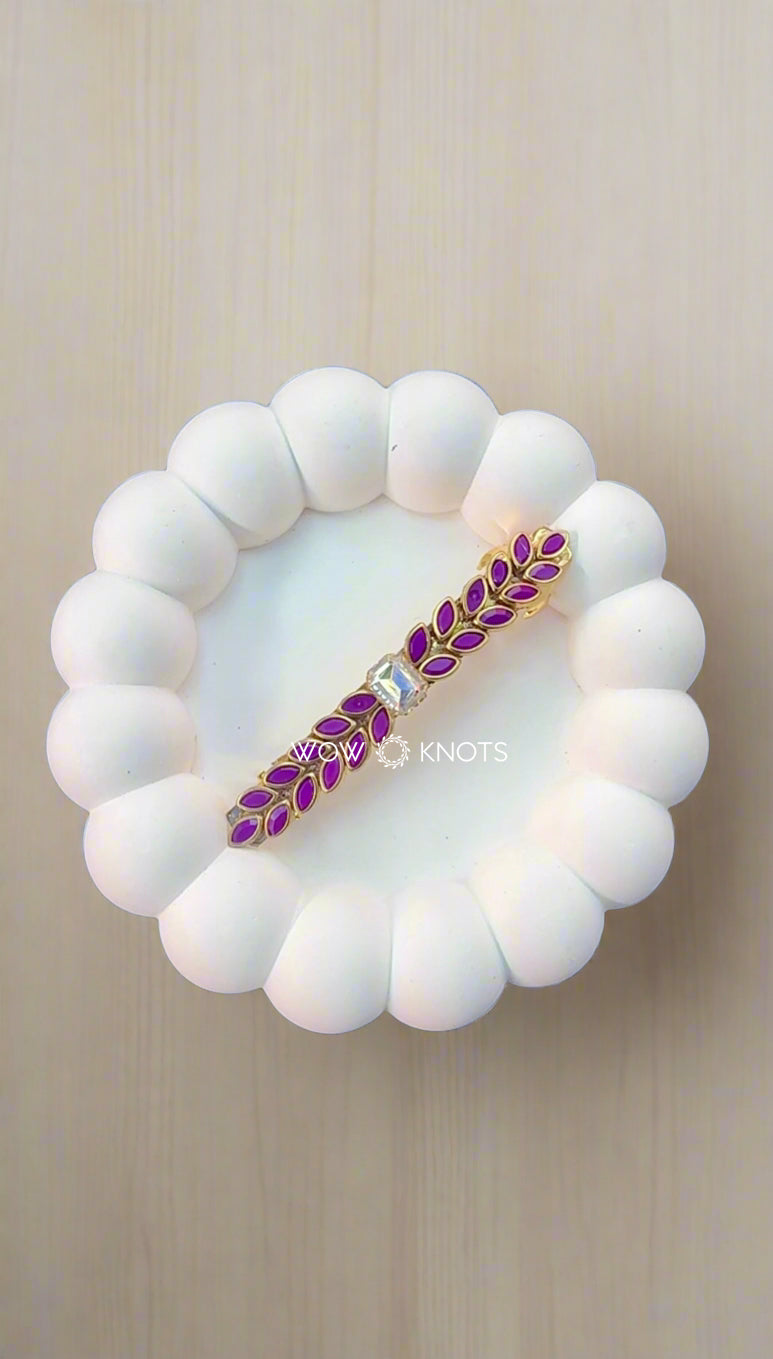 Purple Kundan Petal Barrette Clip with White Stone – Handcrafted Hair Accessory