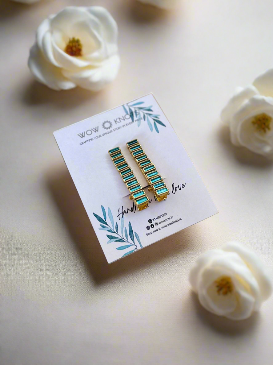 Blue Kundan Hair Clip - Stacked Rectangles