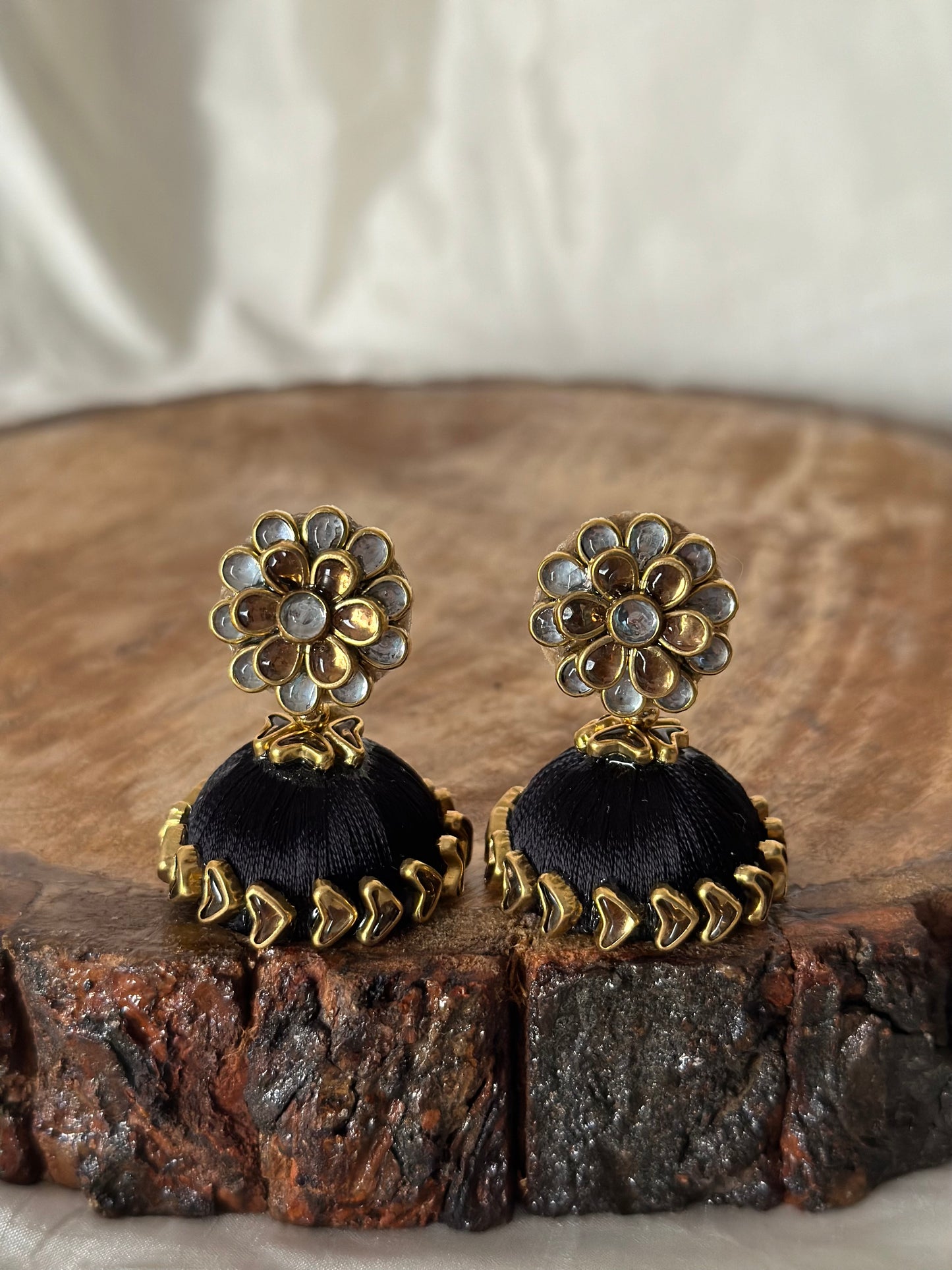 Gold Stud with Black Silk Thread Jhumka