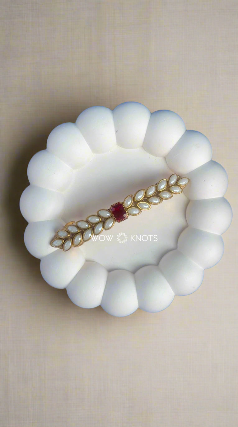 Pearl White Kundan Petal Barrette Clip with White Stone – Handcrafted Hair Accessory