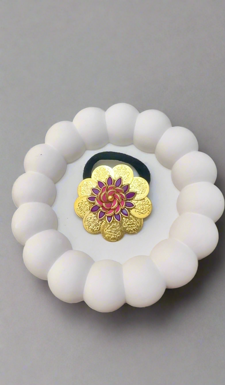 Traditional Lakshmi Coin Kundan Rubber Band/Hair Tie - Rose