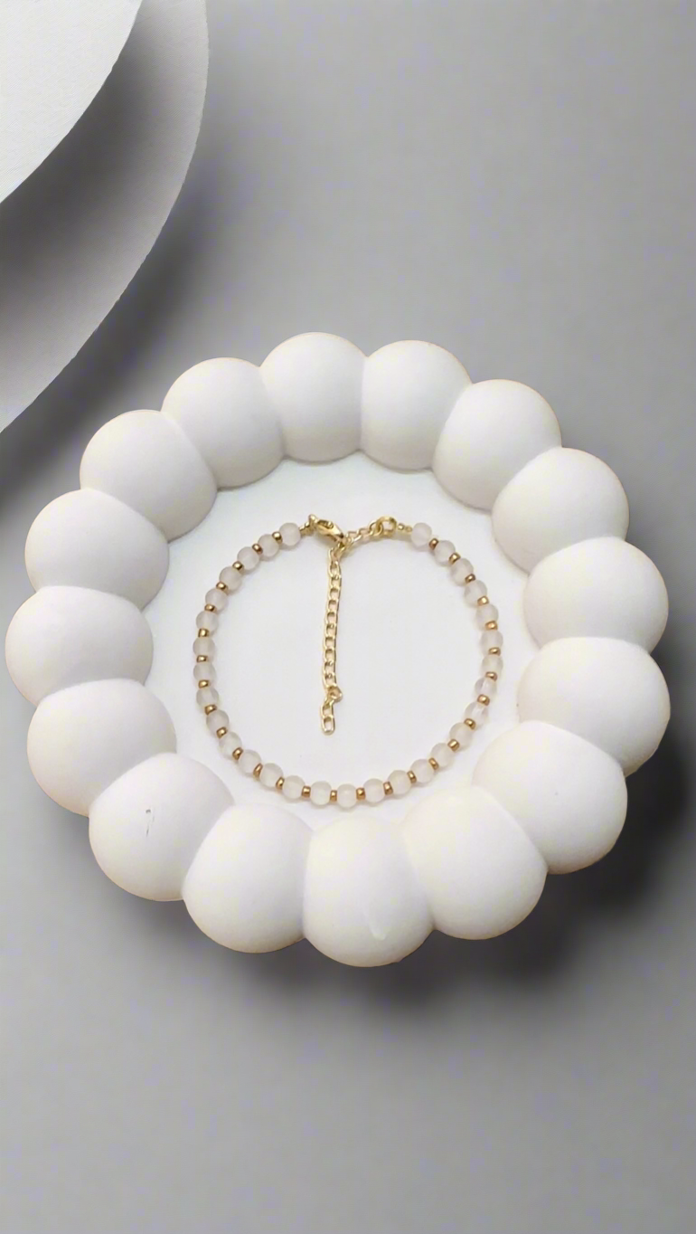 Cloudy White with Gold Seed Bead Bracelet