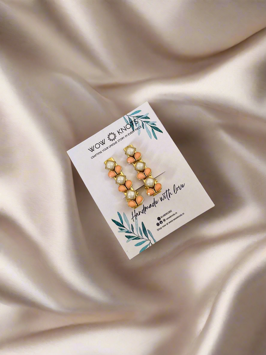 Peach Kundan Hair Clip