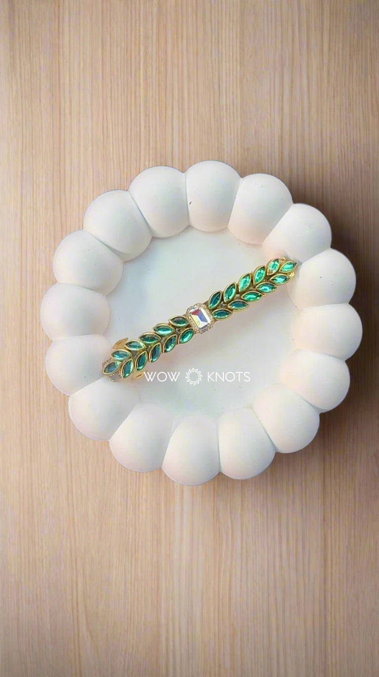 Sea Green Kundan Petal Barrette Clip with White Stone – Handcrafted Hair Accessory