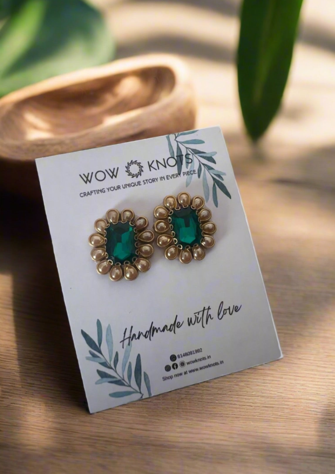 Green and Pearl Gold Kundan Studs