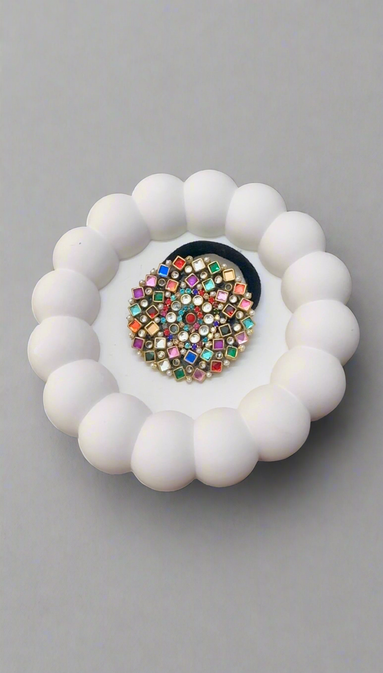 Big Multi colour Square Kundan Rubber Band/Hair Tie