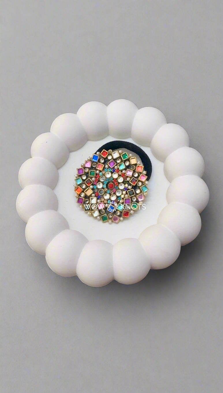 Big Multi colour Square Kundan Rubber Band/Hair Tie