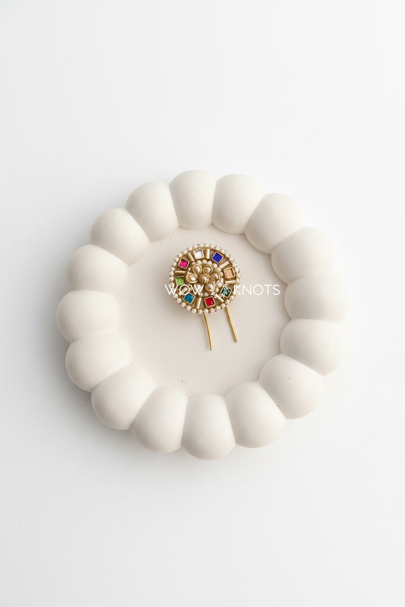 Multicolour Round Hair Pin with Gold Center Flower