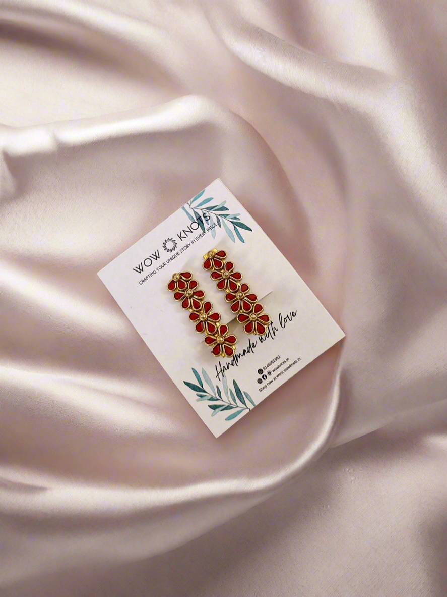 Maroon Kundan Hair Clip