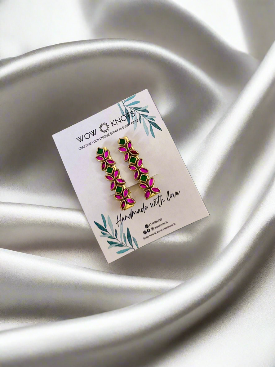 Pink and Green Kundan Hair Clip