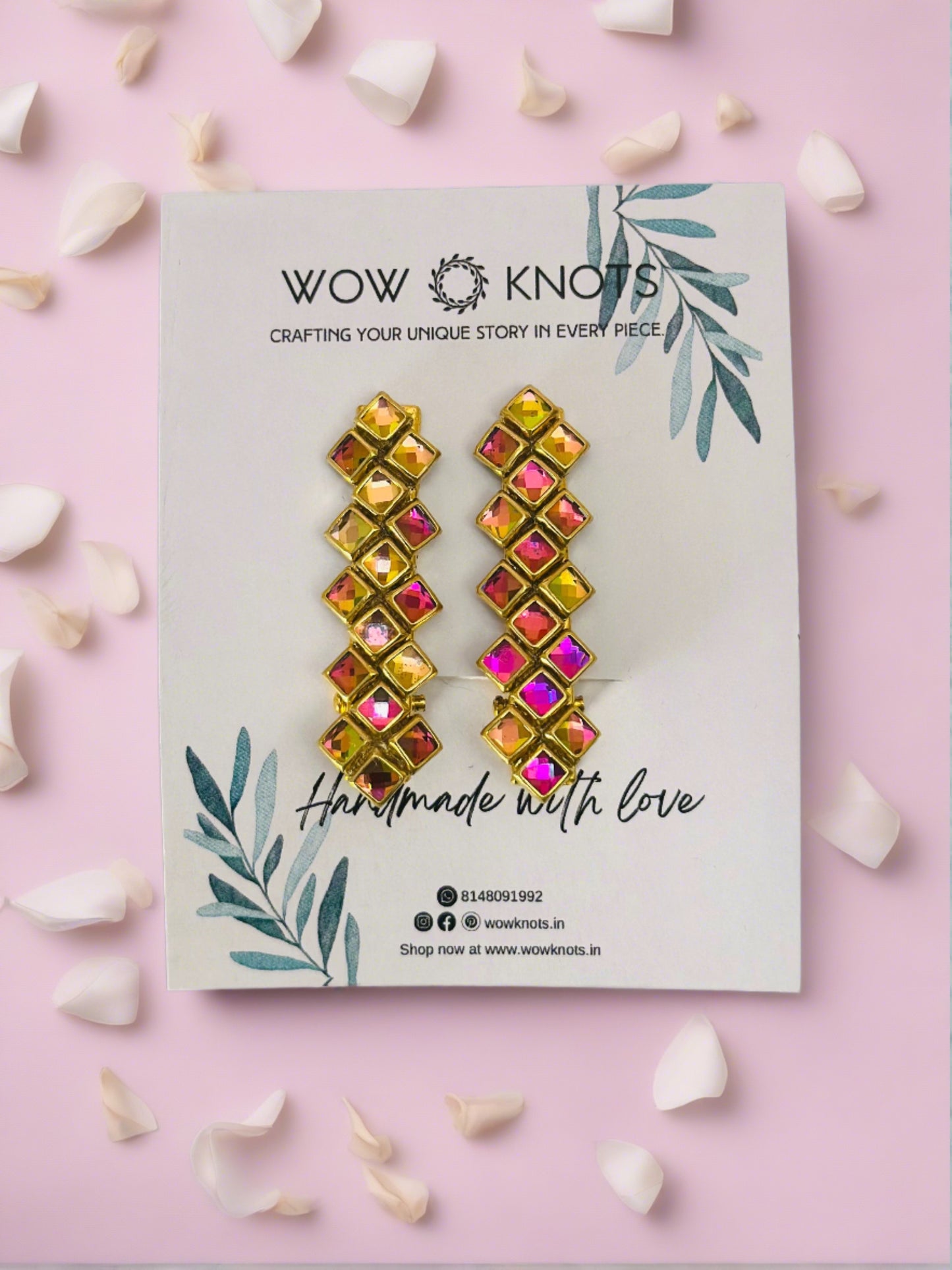 Rainbow Kundan Hair Clip - Triple Row Square Elegance