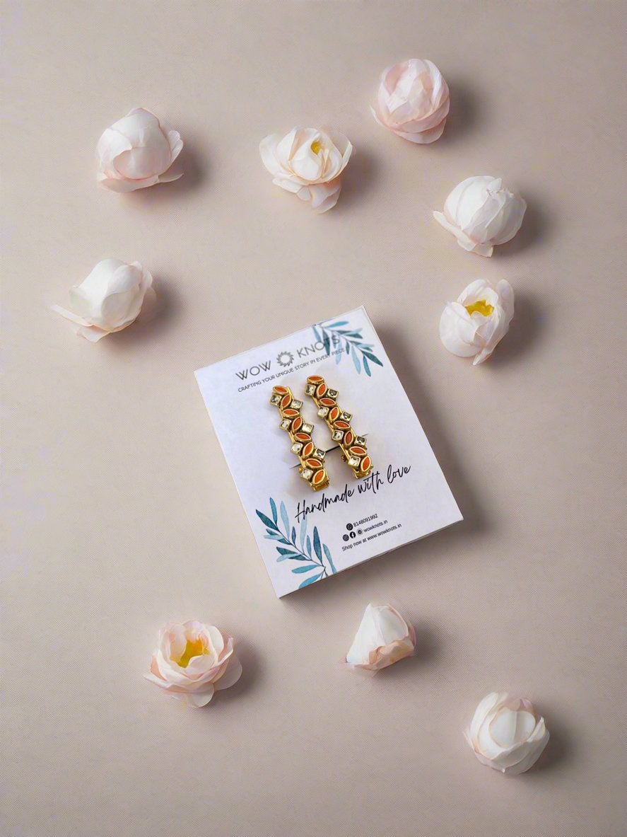 Orange Kundan Hair Clips - Petals