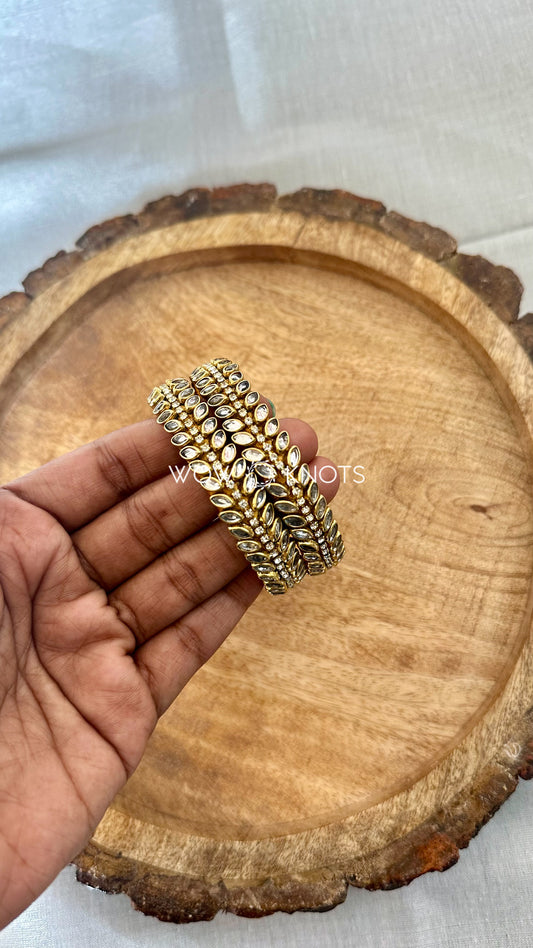 Silver Glossy Petals Kada Kundan Bangles