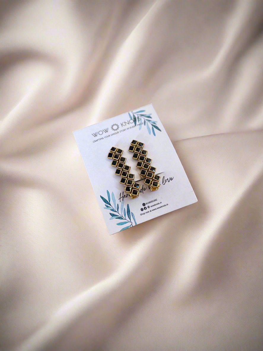 Black Kundan Hair Clips - Squares