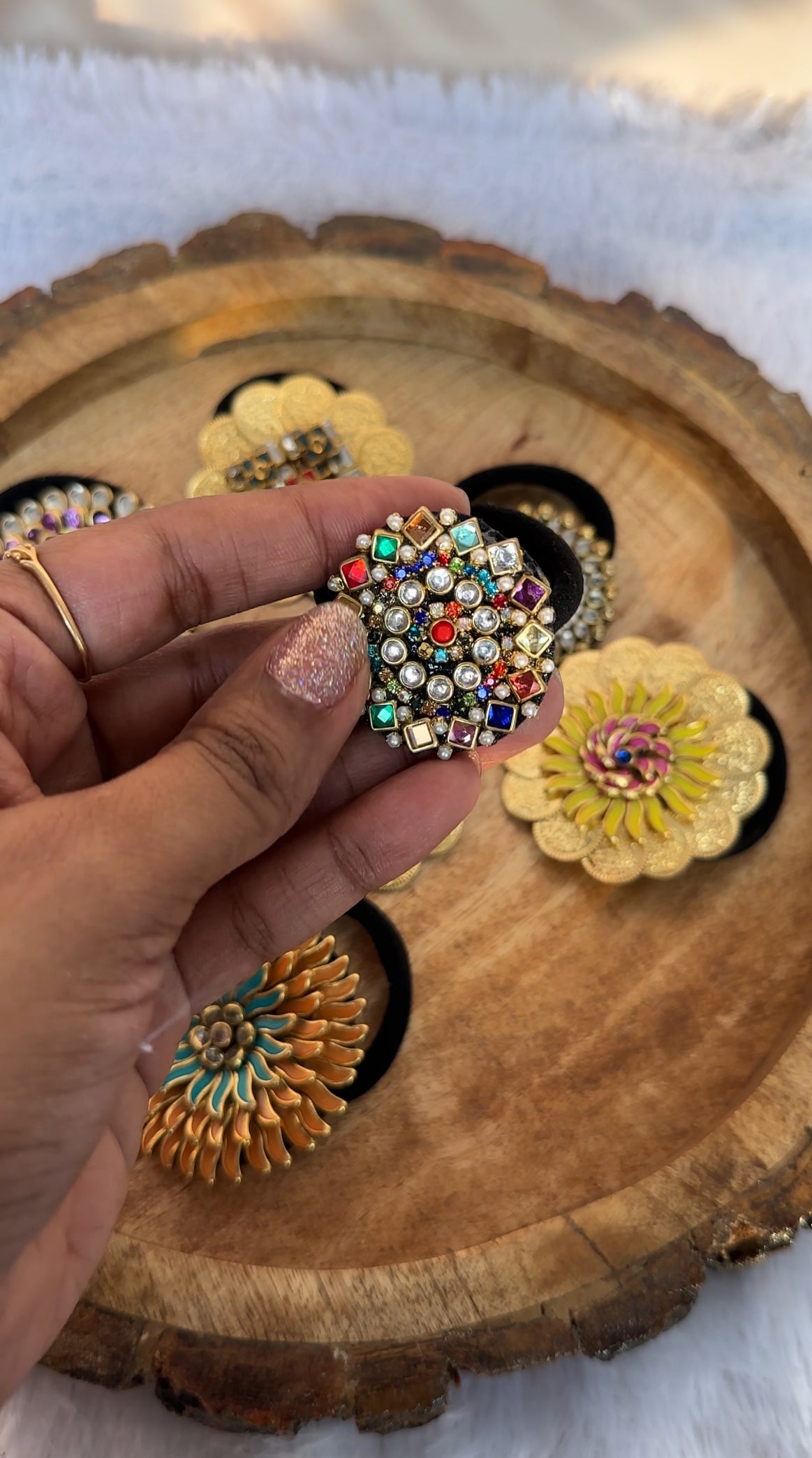 Multi colour Square Kundan Rubber Band/Hair Tie