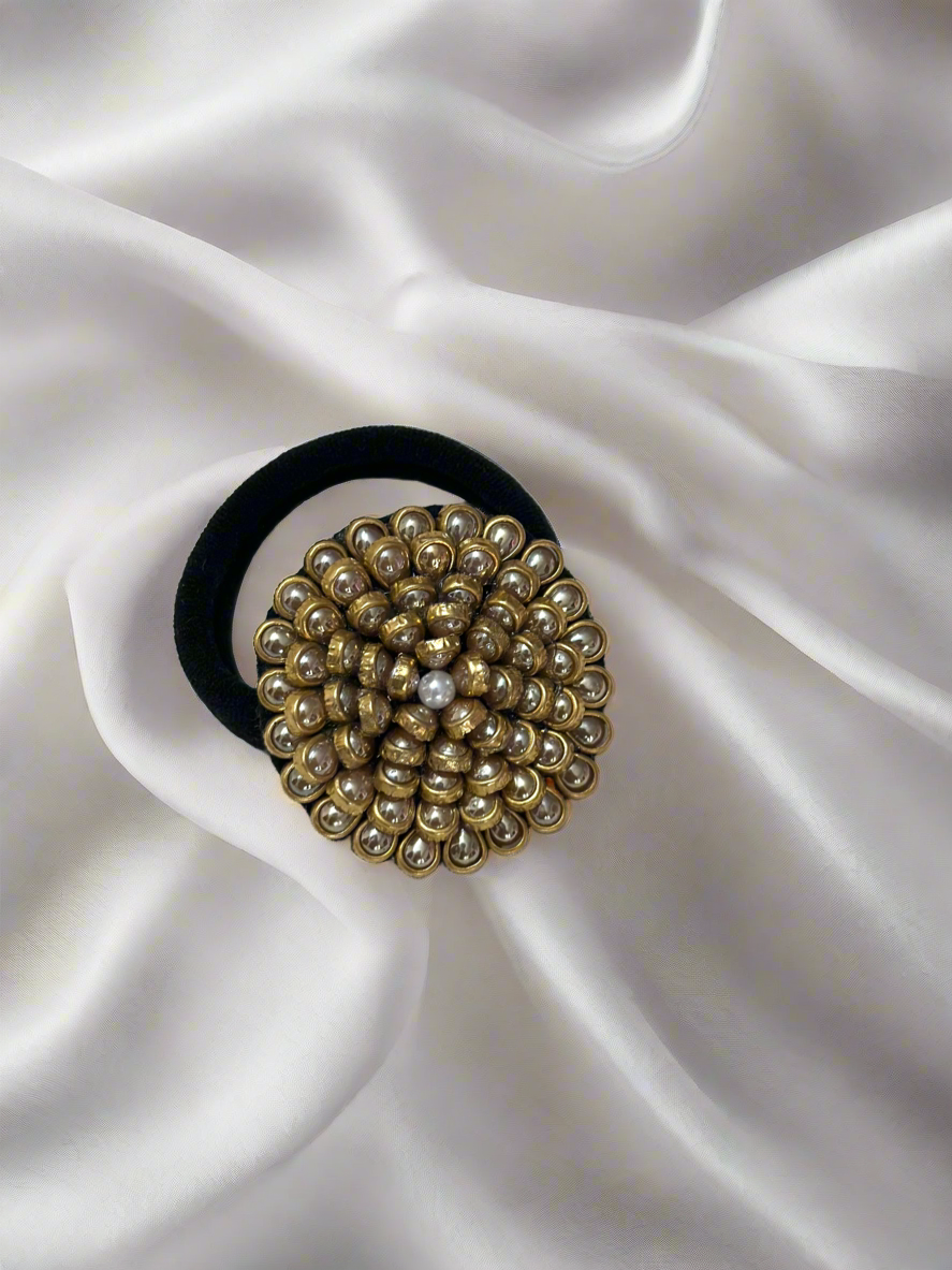 Pearl Gold drop Kundan Rubber Band/Hair Tie