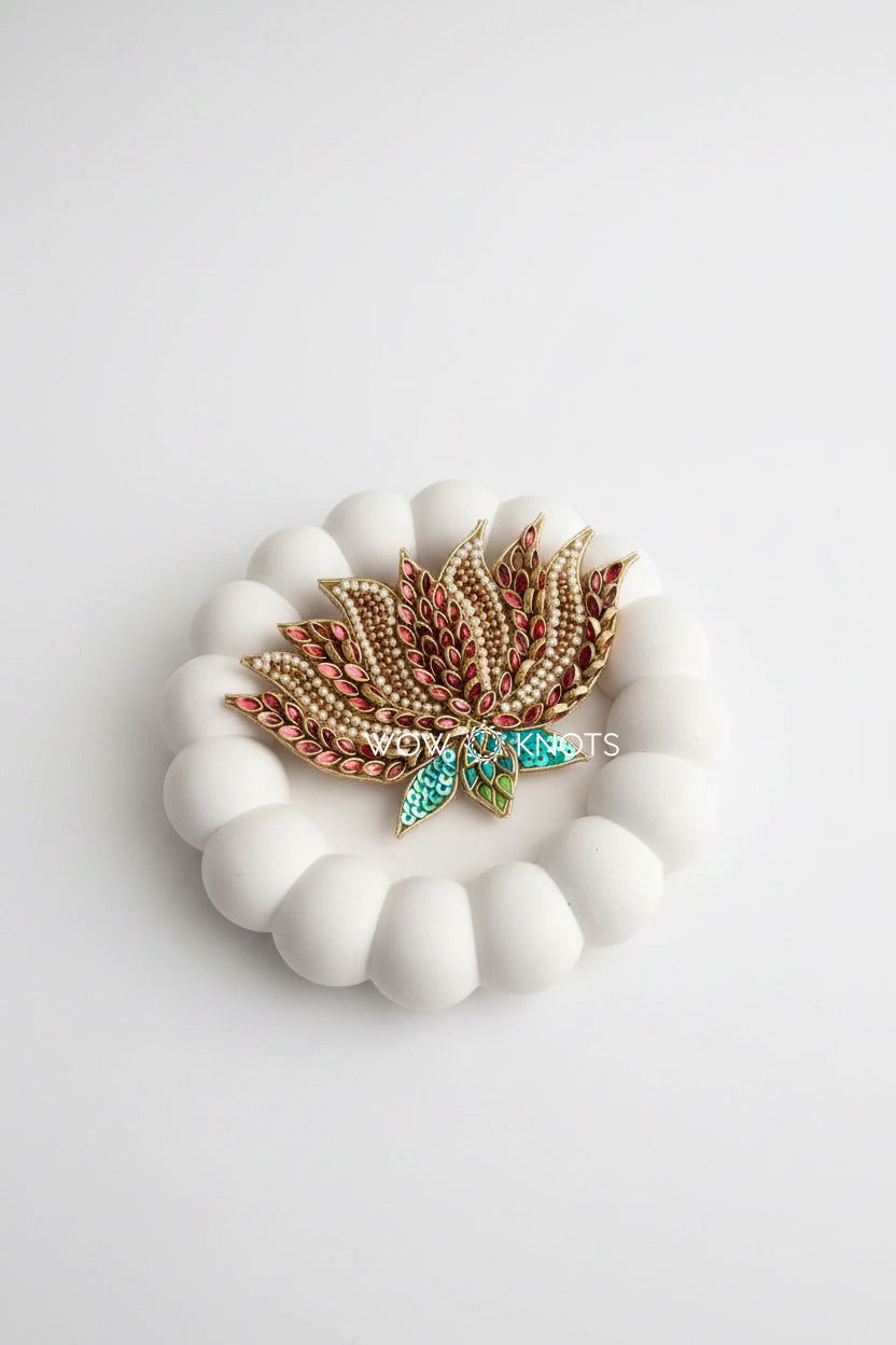 Big Onion Pink with Pearls and Beads 3D Kundan Lotus Hair Pin