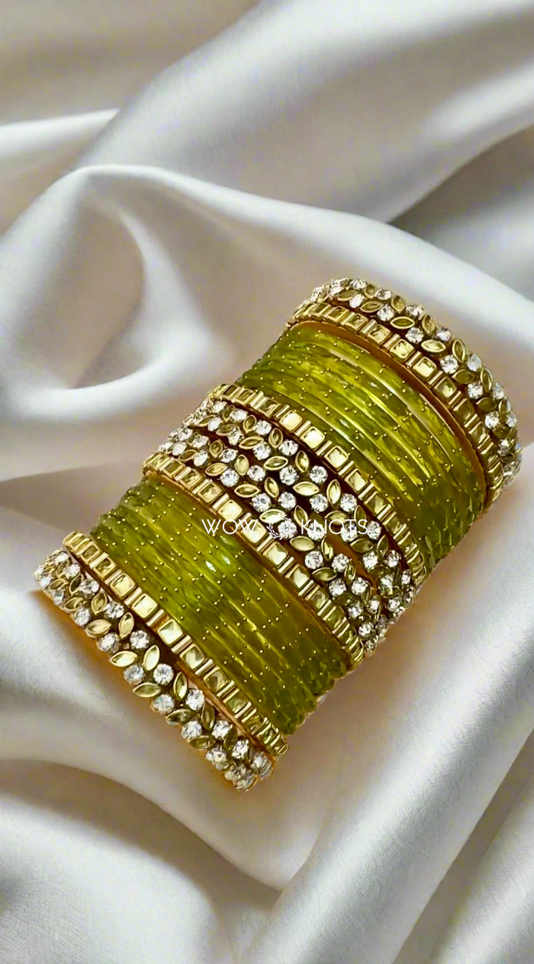 Olive Green Kundan Bridal Bangle Set
