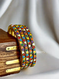 Multicolour Matt Finish Silk Thread Kundan Bangles(Triangle Shaped Matt Multicolour Kundans)