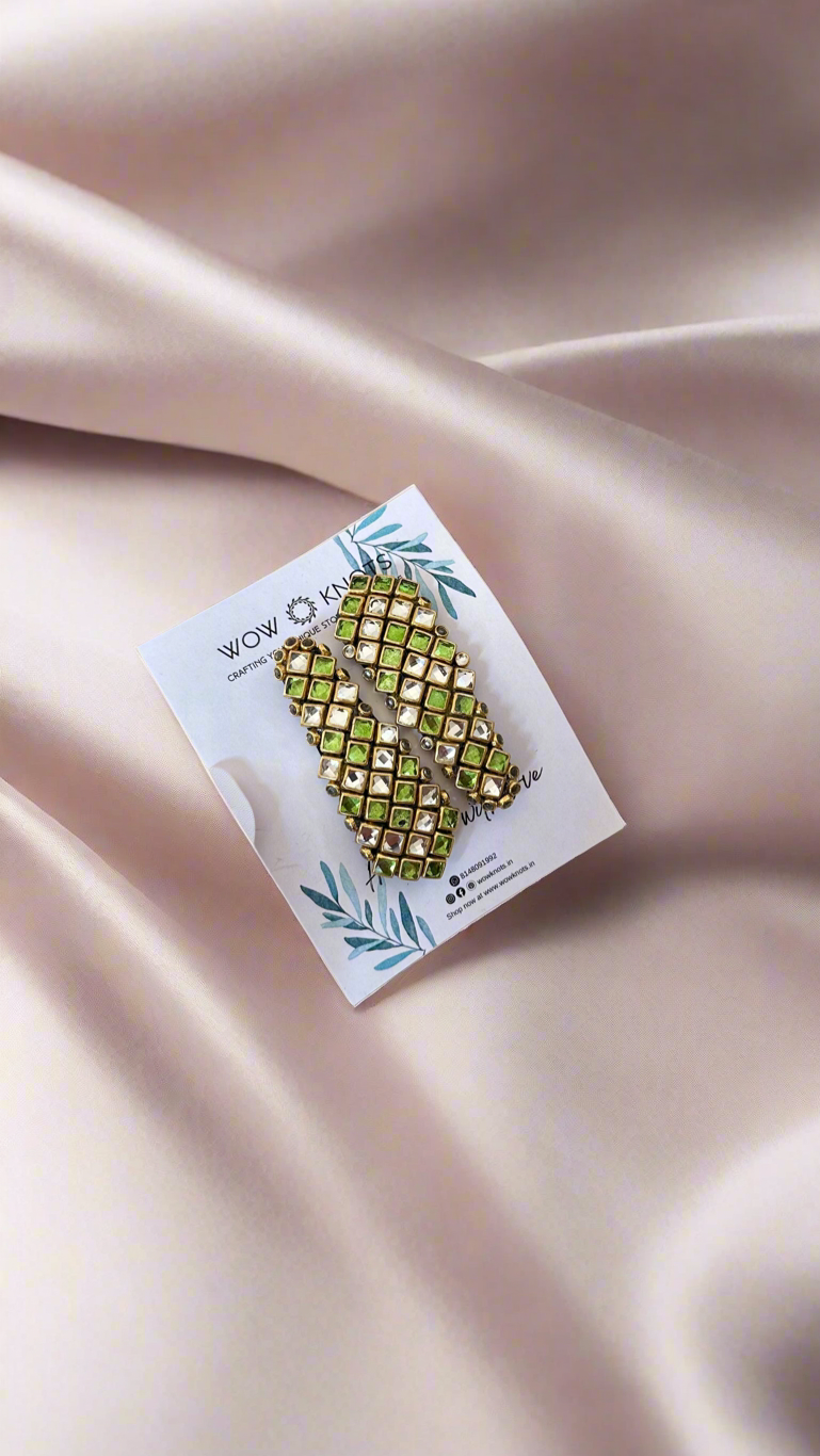 Light Green and Silver Tic Tac Kundan Clip