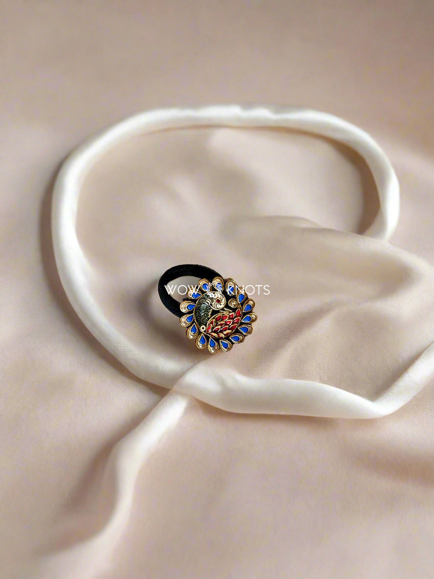 Peacock Kundan Rubber Band/Hair Tie