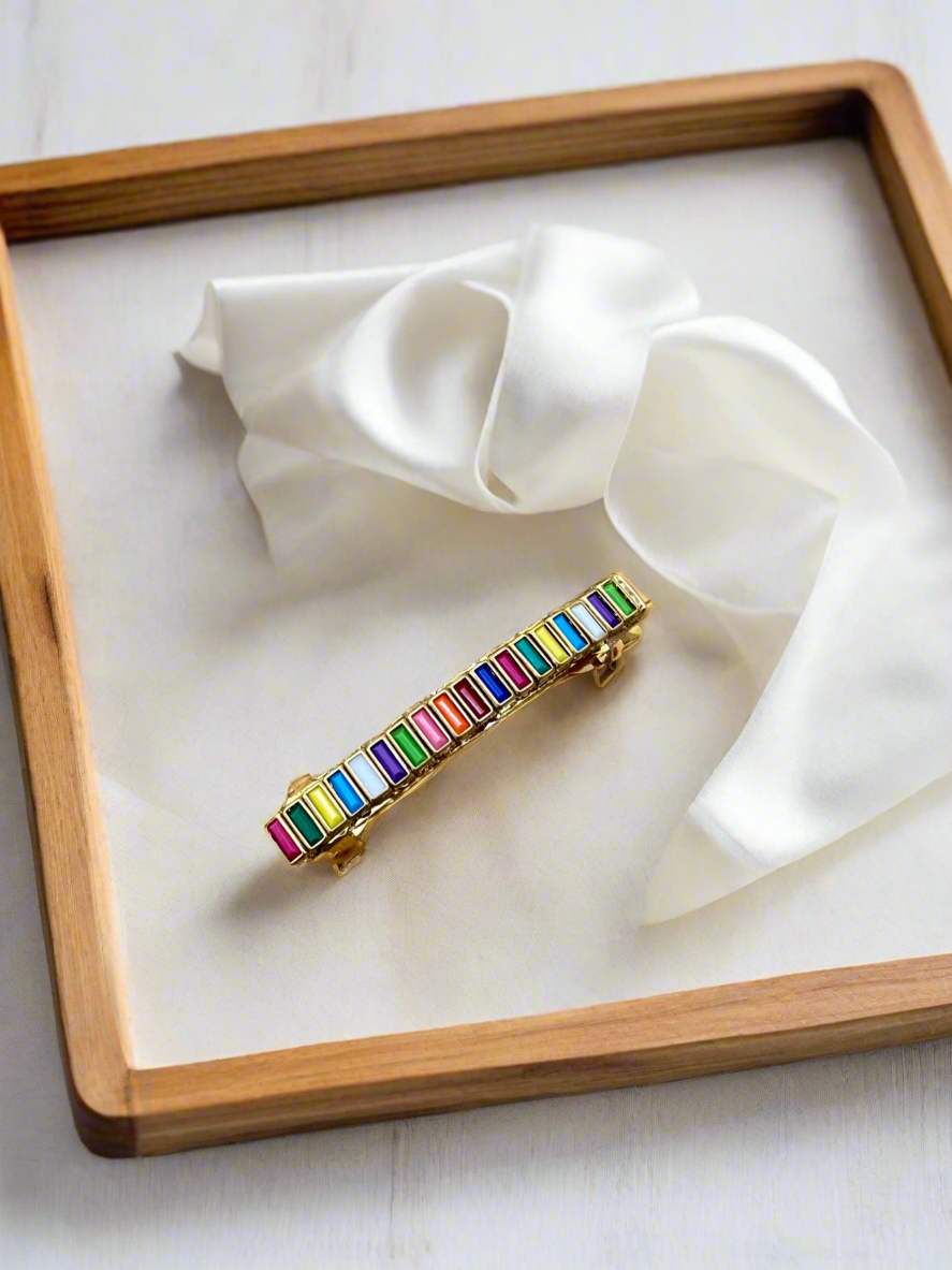 Multicolour Kundan Centre Hair Clip/Hair Accessory - Stacked Rectangles