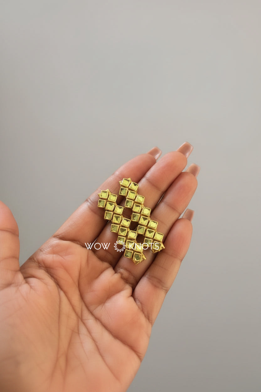 Light Green Glossy Square Kundan Hair Clip