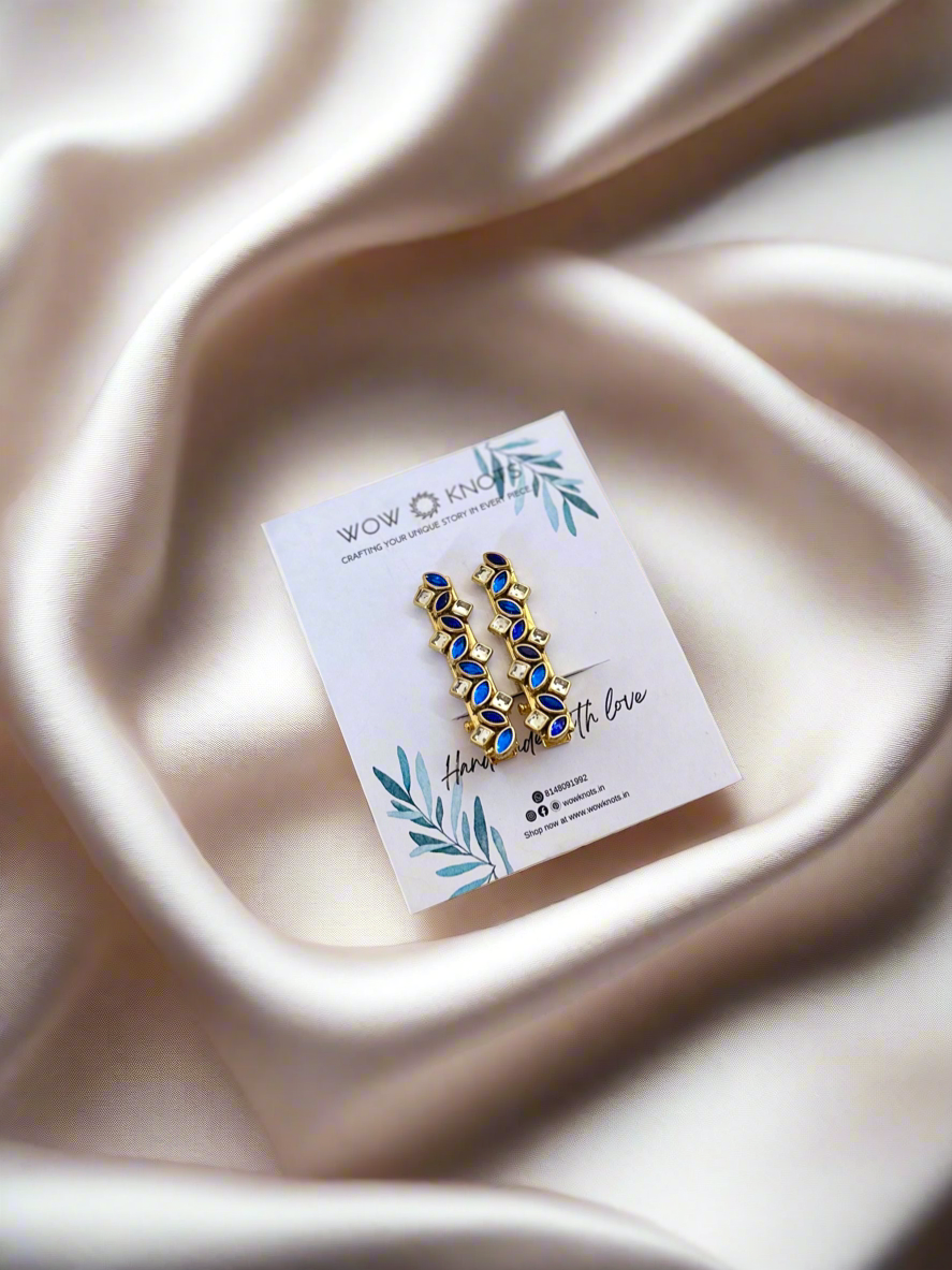 Navy Blue Kundan Hair Clips - Petals