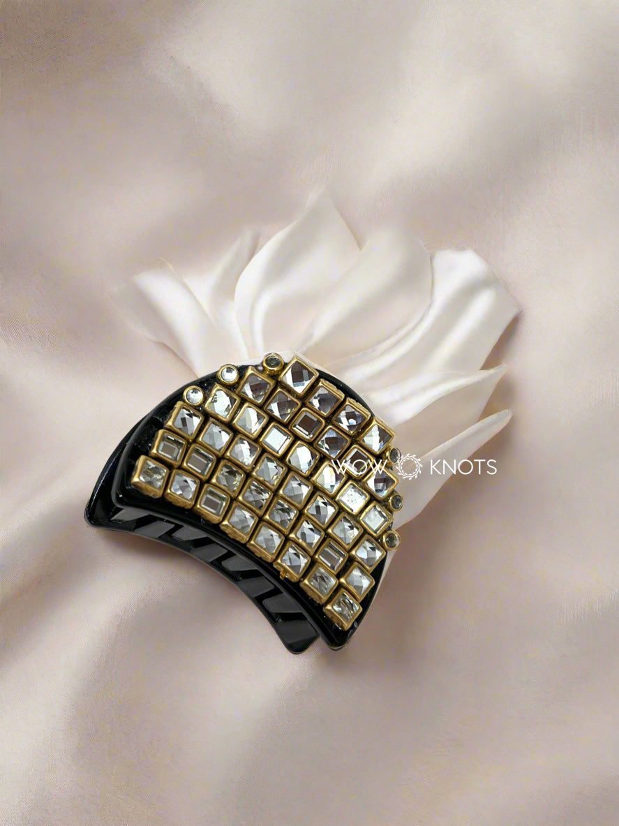 White Kundan Stone Hair Clutch
