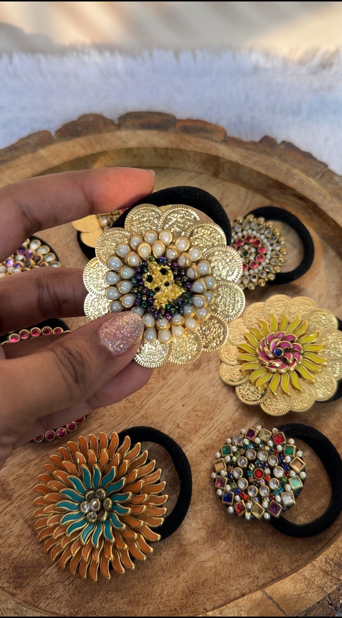 Traditional Lakshmi Charam Kundan Rubber Band/Hair Tie