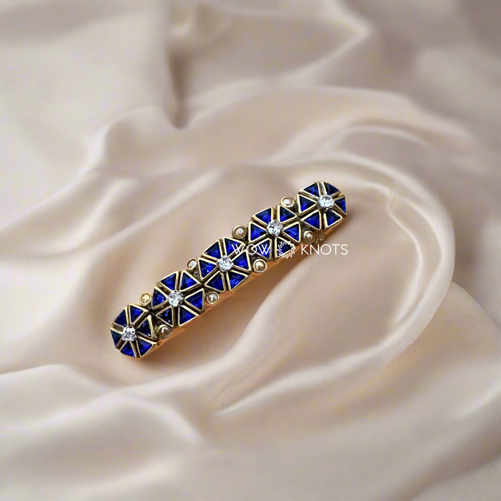 Royal Blue Elegant Triangle Kundan Centre Hair Clip/ Barrette Clip