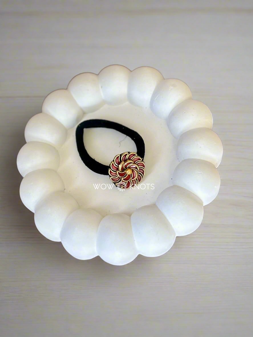 Small Chandra Chakra Maroon Hair Tie