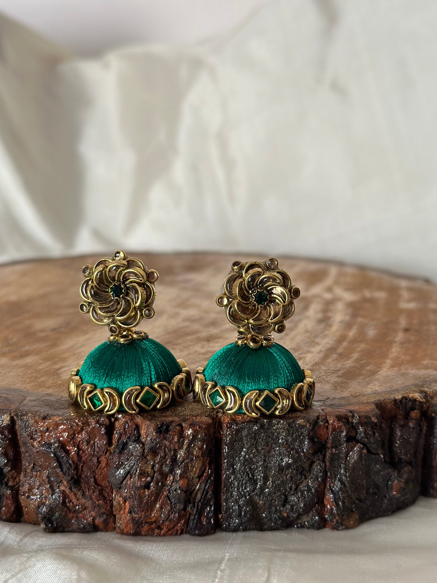Rose Stud with Green Kundan Jhumka