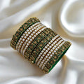 White and Green Kundan Bridal Bangle Set - Butterfly Set