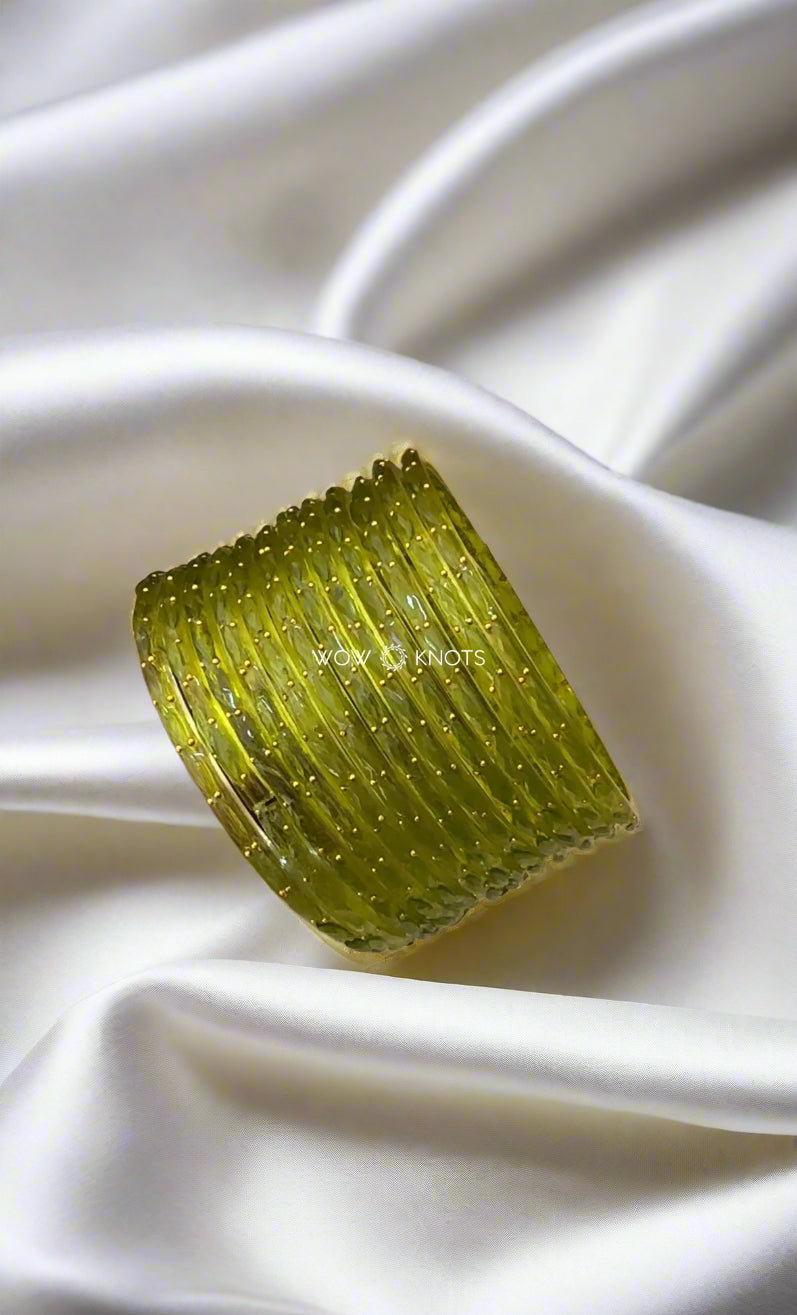 Olive Green Rain Drop Glass Bangles