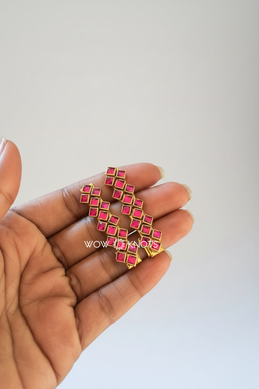 Glossy Pink Square Kundan Hair Clip