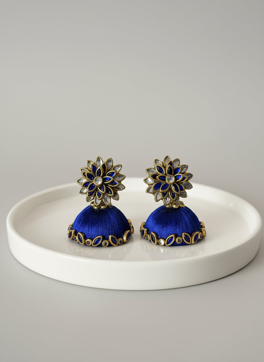 Amazon Dark Blue Jhumkas Antique Jhumki Earrings With Multi Enamel