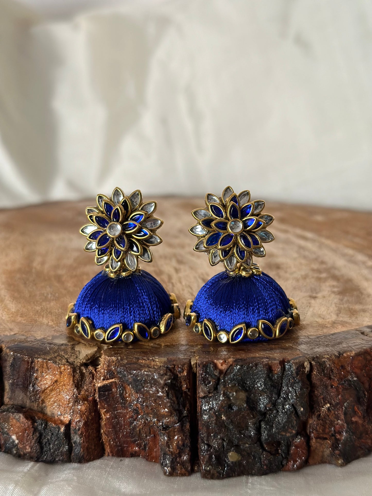 Silver and Royal Blue Stud with Jhumka