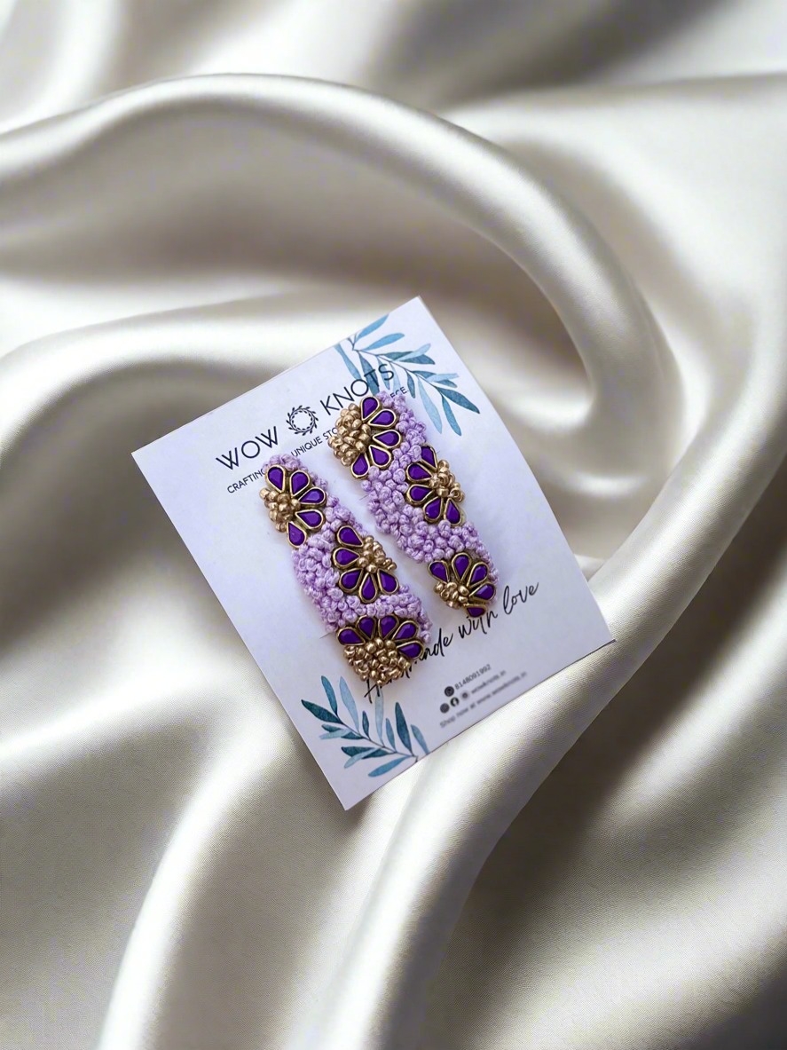 Purple Kundan Embroidery Hair Clip