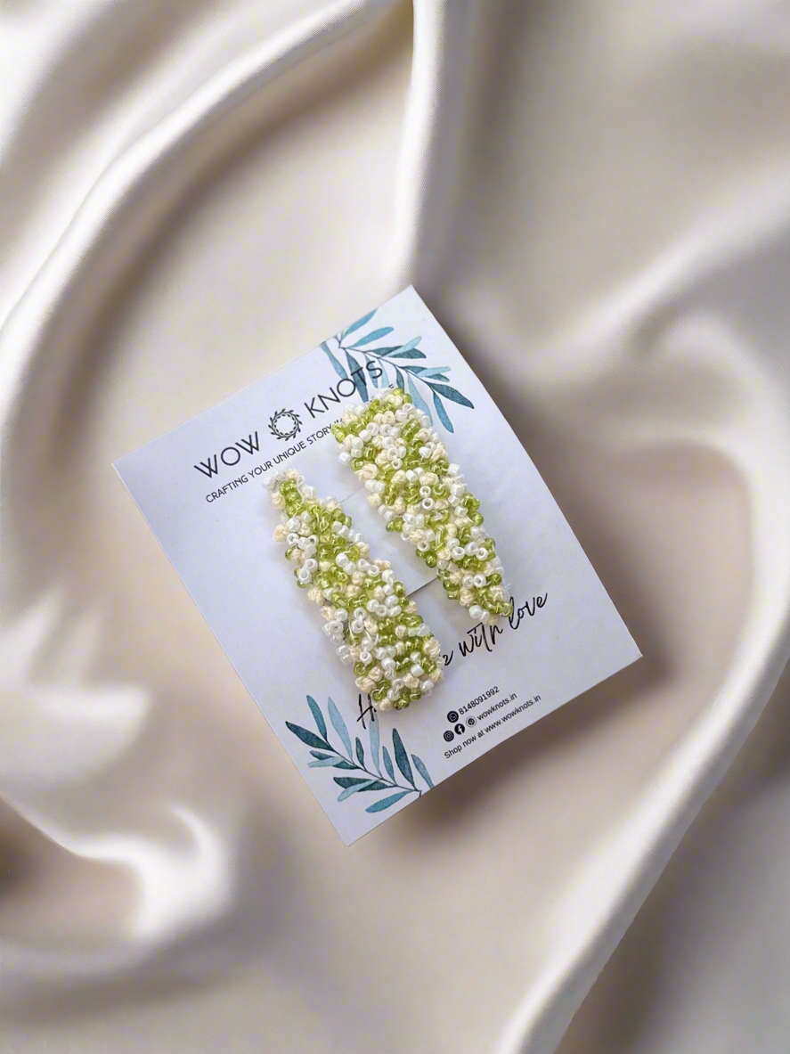 Green Embroidery Hair Clip