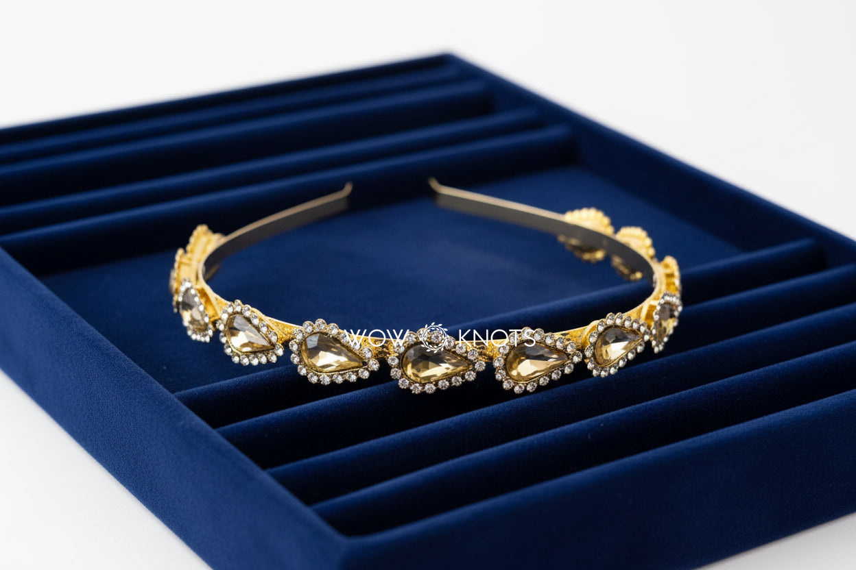 Kundan Headband - Tear Drop Rhinestones