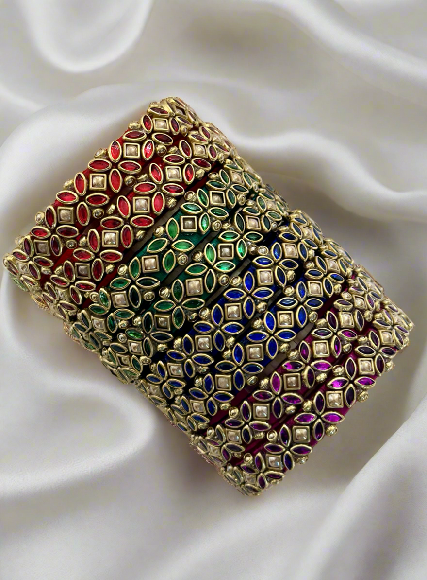 Butterfly Kada Silk Thread Kundan Bangle Set
