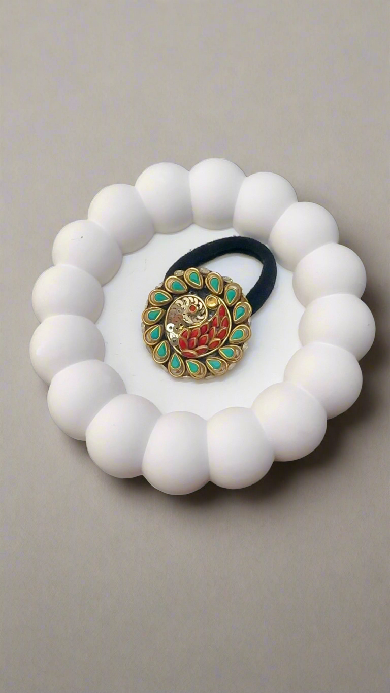 Peacock Kundan Rubber Band/Hair Tie