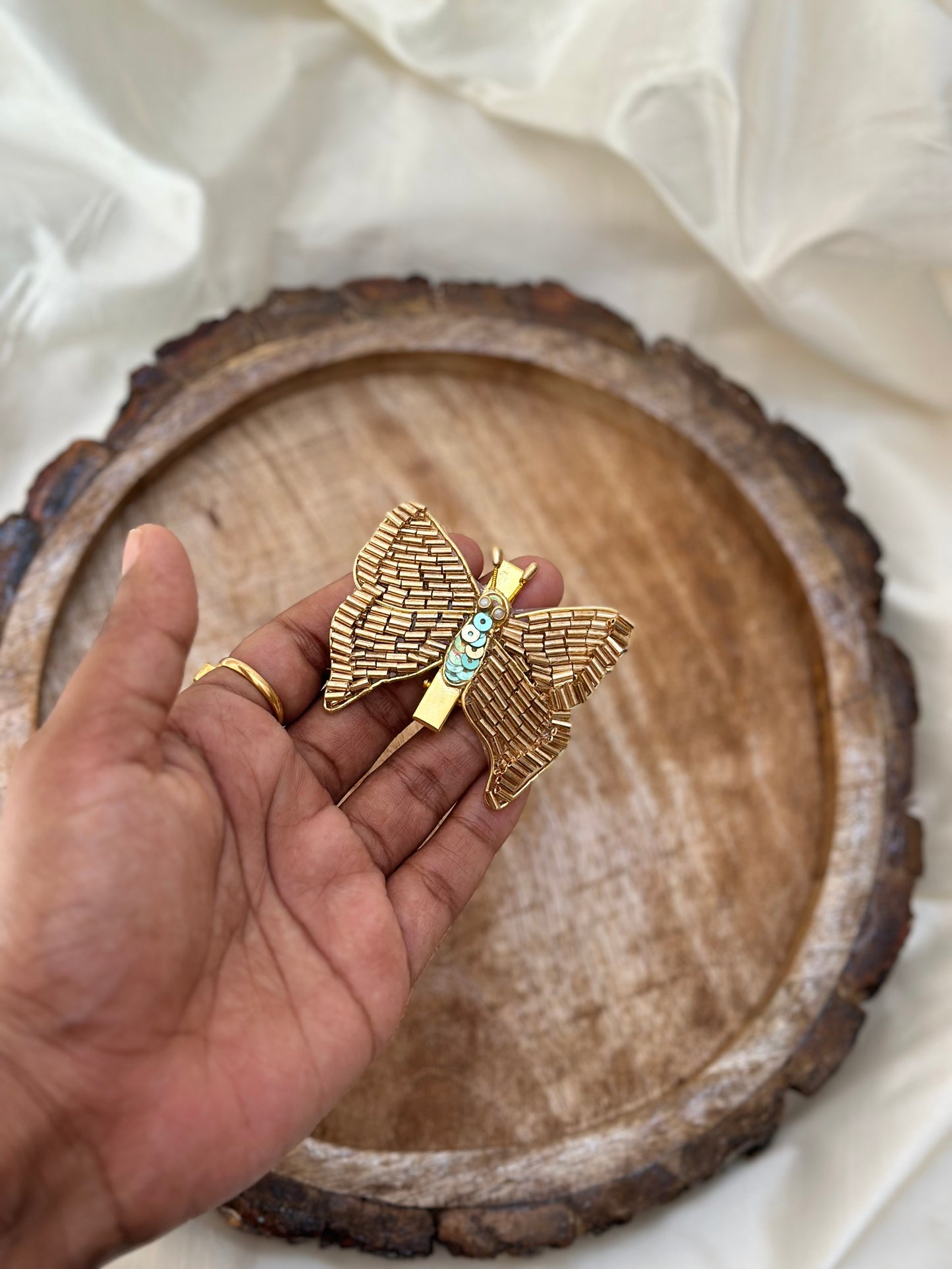 Butterfly Alligator Kundan Hair Clip/Kundan Hair Accessory/Hair Clips(Gold Pipe Beads and Sequins)